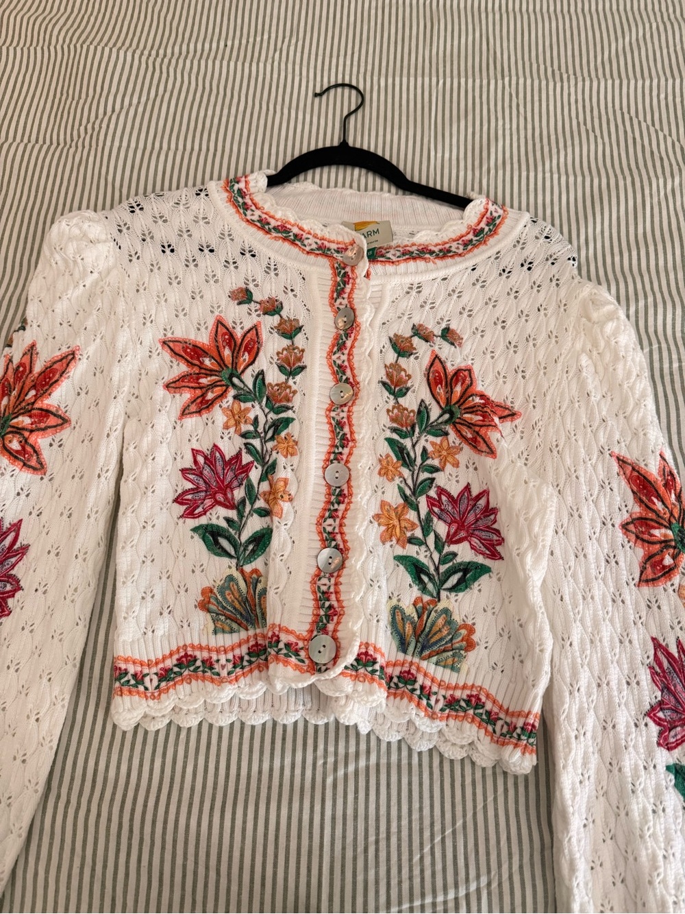 FARM Rio Cream Embroidered Floral Cardigan